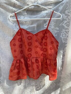 Women’s Orange Eyelet Peplum Camisole Top